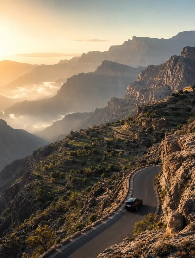 A winding road through the Hajar mountains, Oman